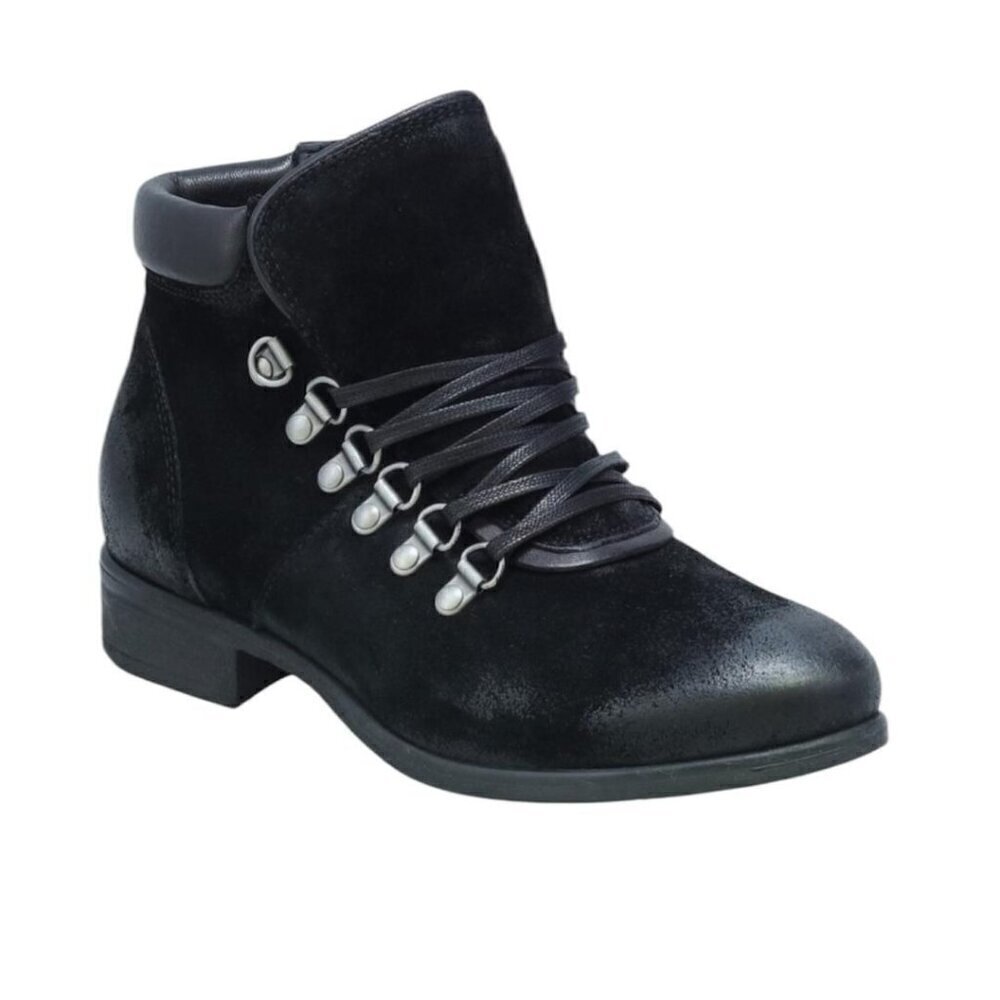 Miz Mooz Womens Black Leather Lace Up Steffy Ankle Bootie Sz 8.5 New